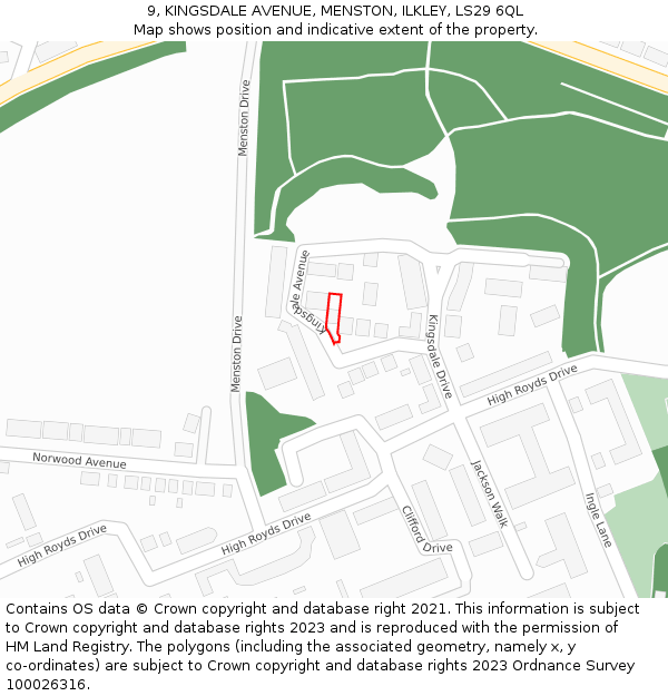 9, KINGSDALE AVENUE, MENSTON, ILKLEY, LS29 6QL: Location map and indicative extent of plot