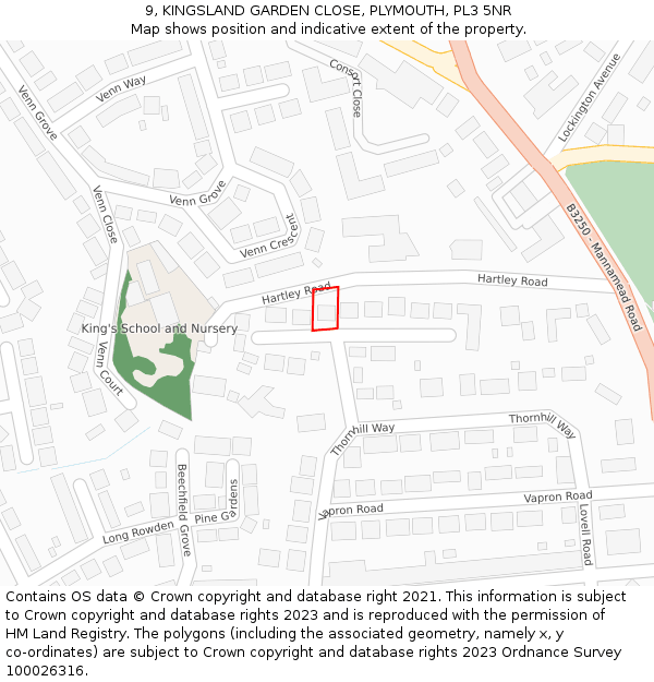 9, KINGSLAND GARDEN CLOSE, PLYMOUTH, PL3 5NR: Location map and indicative extent of plot