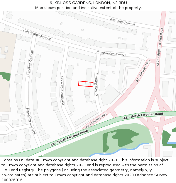 9, KINLOSS GARDENS, LONDON, N3 3DU: Location map and indicative extent of plot