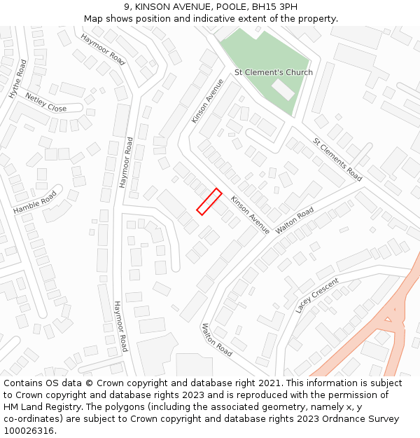 9, KINSON AVENUE, POOLE, BH15 3PH: Location map and indicative extent of plot