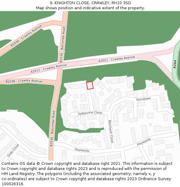 9, KNIGHTON CLOSE, CRAWLEY, RH10 3SD: Location map and indicative extent of plot