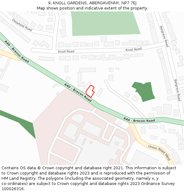 9, KNOLL GARDENS, ABERGAVENNY, NP7 7EJ: Location map and indicative extent of plot