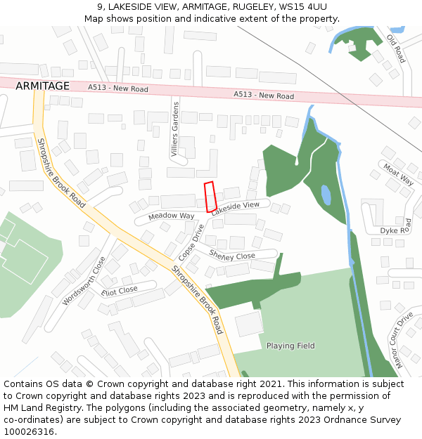 9, LAKESIDE VIEW, ARMITAGE, RUGELEY, WS15 4UU: Location map and indicative extent of plot