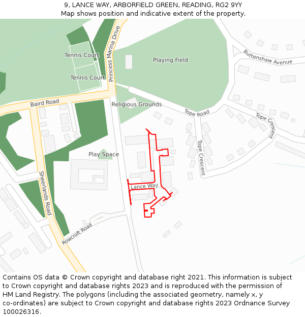 9, LANCE WAY, ARBORFIELD GREEN, READING, RG2 9YY: Location map and indicative extent of plot