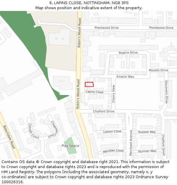 9, LAPINS CLOSE, NOTTINGHAM, NG8 3PS: Location map and indicative extent of plot