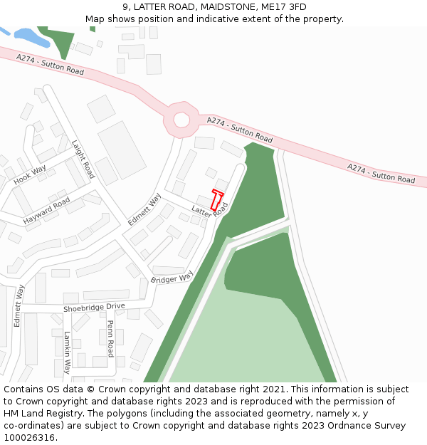 9, LATTER ROAD, MAIDSTONE, ME17 3FD: Location map and indicative extent of plot