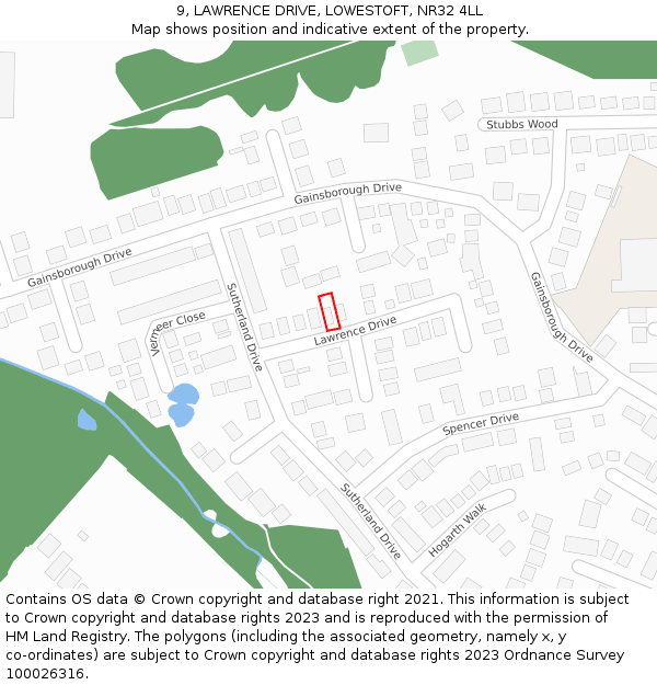 9, LAWRENCE DRIVE, LOWESTOFT, NR32 4LL: Location map and indicative extent of plot