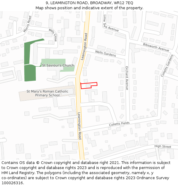 9, LEAMINGTON ROAD, BROADWAY, WR12 7EQ: Location map and indicative extent of plot