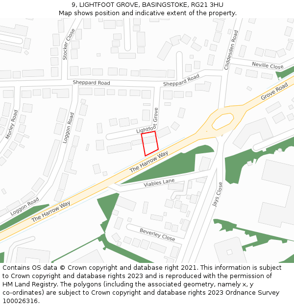 9, LIGHTFOOT GROVE, BASINGSTOKE, RG21 3HU: Location map and indicative extent of plot