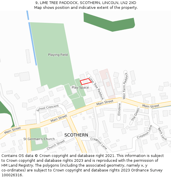 9, LIME TREE PADDOCK, SCOTHERN, LINCOLN, LN2 2XD: Location map and indicative extent of plot