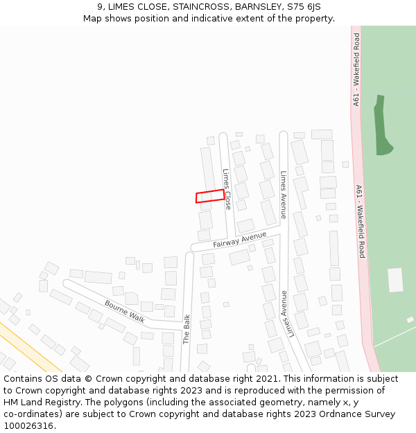 9, LIMES CLOSE, STAINCROSS, BARNSLEY, S75 6JS: Location map and indicative extent of plot