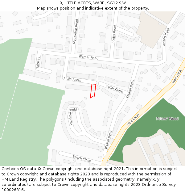 9, LITTLE ACRES, WARE, SG12 9JW: Location map and indicative extent of plot