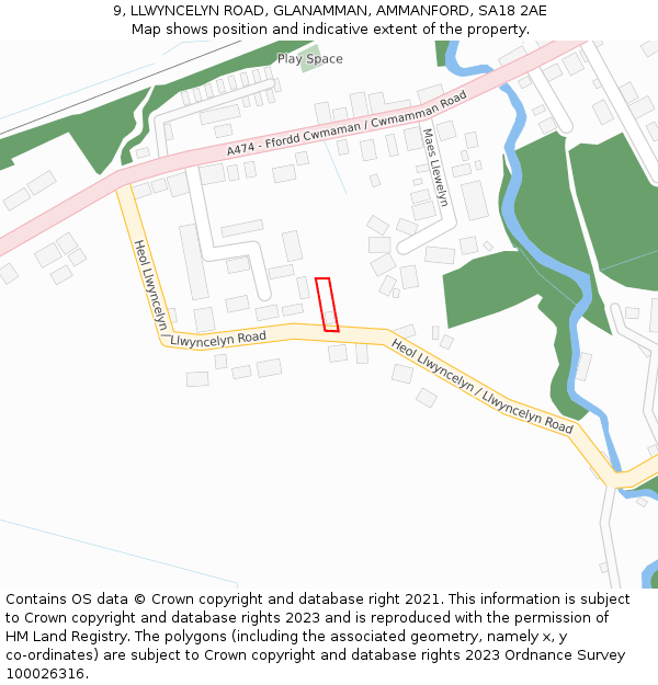 9, LLWYNCELYN ROAD, GLANAMMAN, AMMANFORD, SA18 2AE: Location map and indicative extent of plot