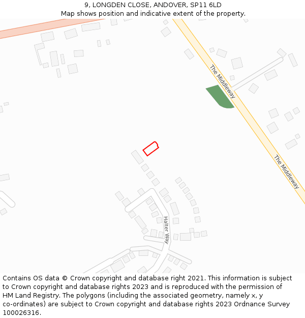 9, LONGDEN CLOSE, ANDOVER, SP11 6LD: Location map and indicative extent of plot