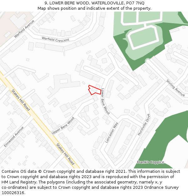 9, LOWER BERE WOOD, WATERLOOVILLE, PO7 7NQ: Location map and indicative extent of plot