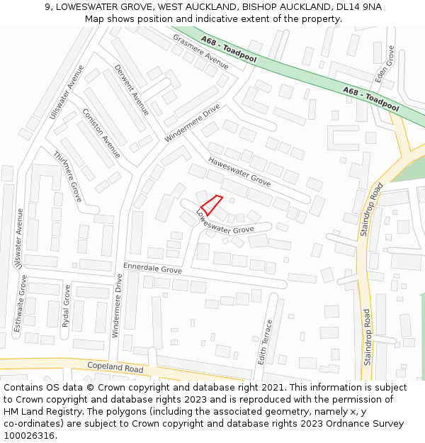 9, LOWESWATER GROVE, WEST AUCKLAND, BISHOP AUCKLAND, DL14 9NA: Location map and indicative extent of plot