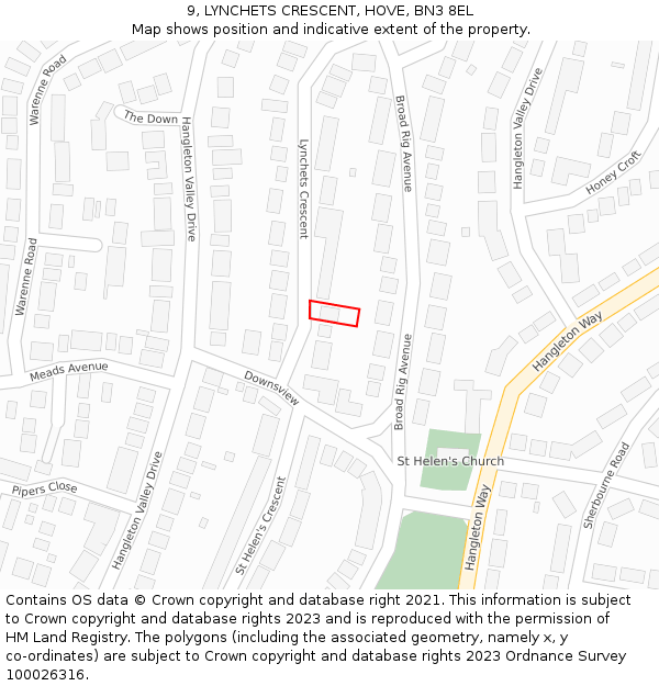 9, LYNCHETS CRESCENT, HOVE, BN3 8EL: Location map and indicative extent of plot