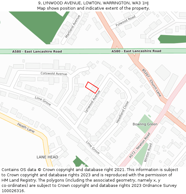 9, LYNWOOD AVENUE, LOWTON, WARRINGTON, WA3 1HJ: Location map and indicative extent of plot