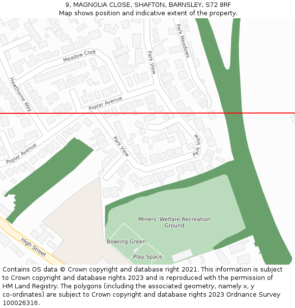 9, MAGNOLIA CLOSE, SHAFTON, BARNSLEY, S72 8RF: Location map and indicative extent of plot