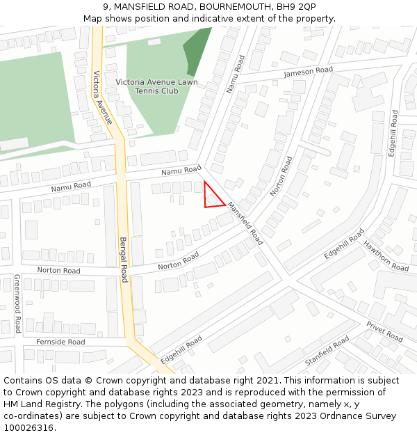 9, MANSFIELD ROAD, BOURNEMOUTH, BH9 2QP: Location map and indicative extent of plot