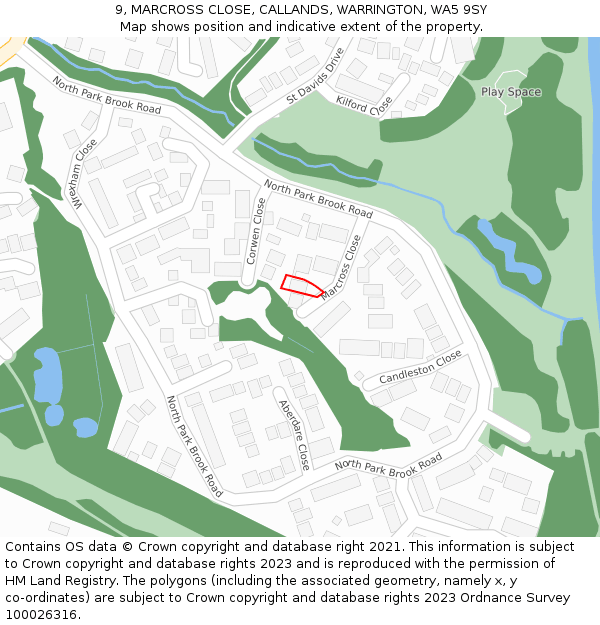 9, MARCROSS CLOSE, CALLANDS, WARRINGTON, WA5 9SY: Location map and indicative extent of plot