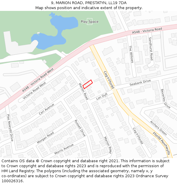 9, MARION ROAD, PRESTATYN, LL19 7DA: Location map and indicative extent of plot