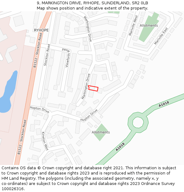 9, MARKINGTON DRIVE, RYHOPE, SUNDERLAND, SR2 0LB: Location map and indicative extent of plot