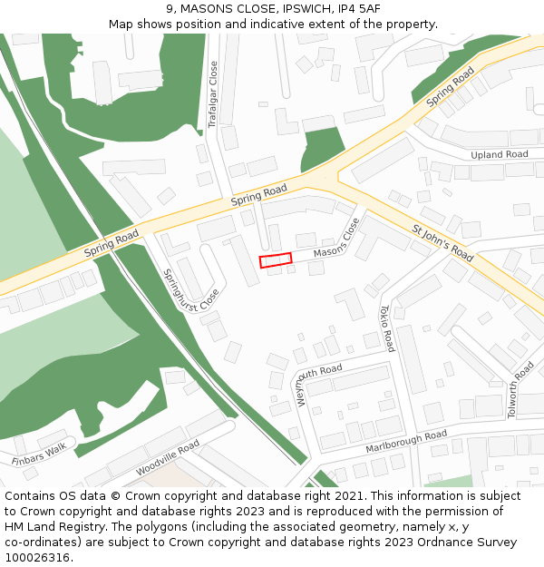 9, MASONS CLOSE, IPSWICH, IP4 5AF: Location map and indicative extent of plot