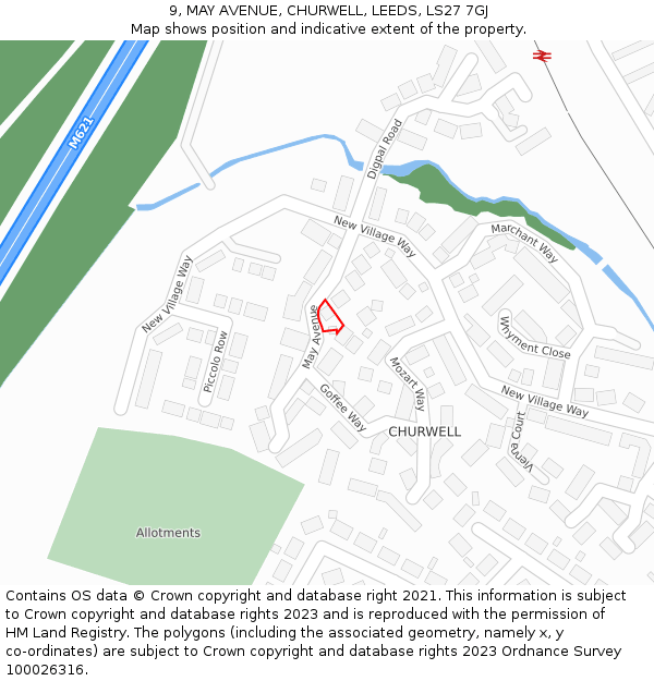 9, MAY AVENUE, CHURWELL, LEEDS, LS27 7GJ: Location map and indicative extent of plot