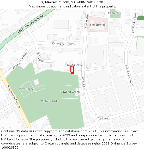 9, MAYFAIR CLOSE, MALVERN, WR14 1DB: Location map and indicative extent of plot