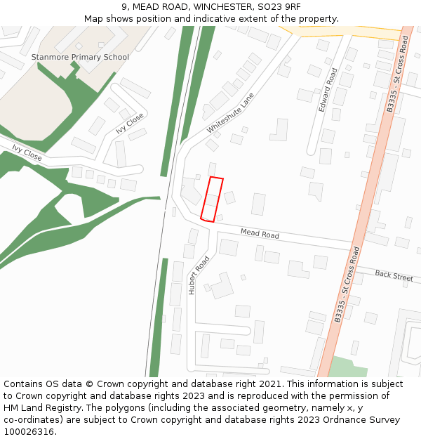 9, MEAD ROAD, WINCHESTER, SO23 9RF: Location map and indicative extent of plot