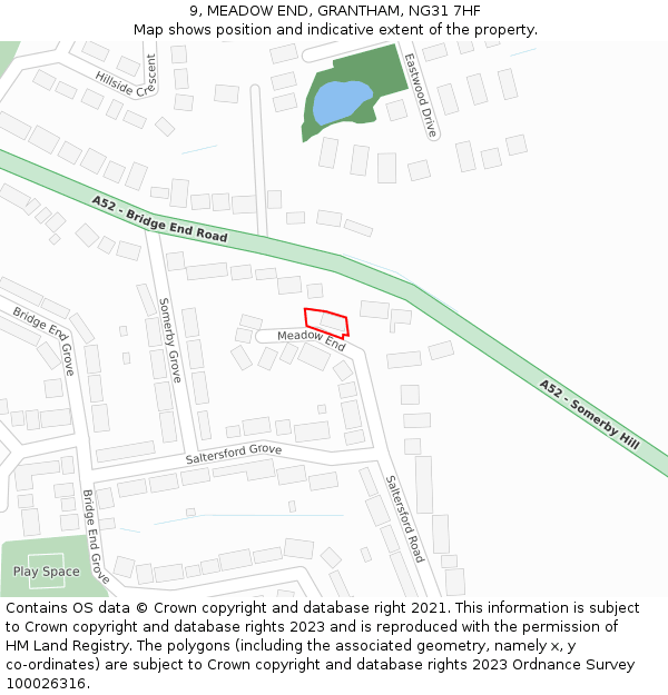 9, MEADOW END, GRANTHAM, NG31 7HF: Location map and indicative extent of plot