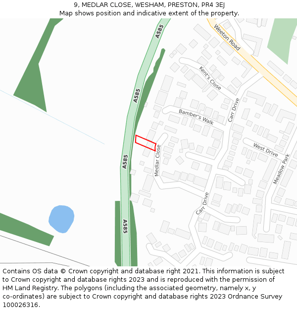 9, MEDLAR CLOSE, WESHAM, PRESTON, PR4 3EJ: Location map and indicative extent of plot