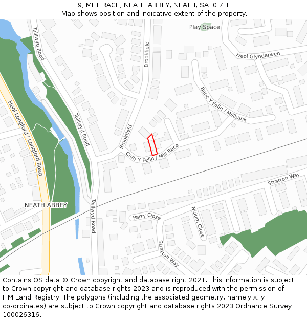 9, MILL RACE, NEATH ABBEY, NEATH, SA10 7FL: Location map and indicative extent of plot