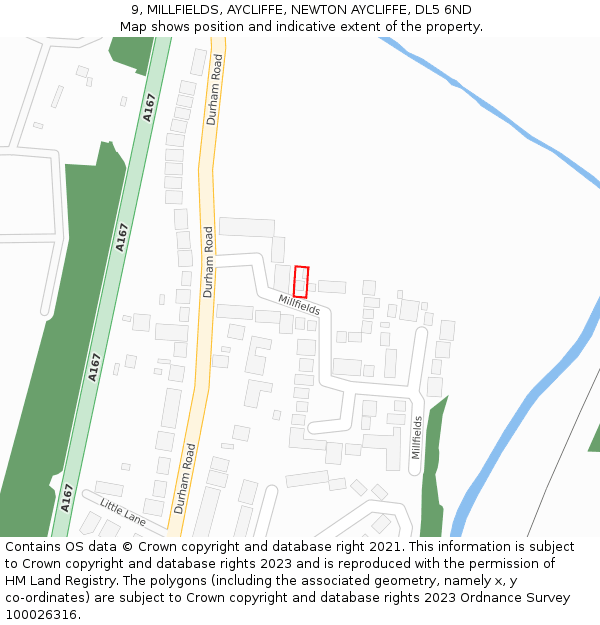 9, MILLFIELDS, AYCLIFFE, NEWTON AYCLIFFE, DL5 6ND: Location map and indicative extent of plot