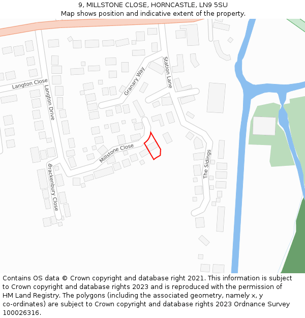 9, MILLSTONE CLOSE, HORNCASTLE, LN9 5SU: Location map and indicative extent of plot