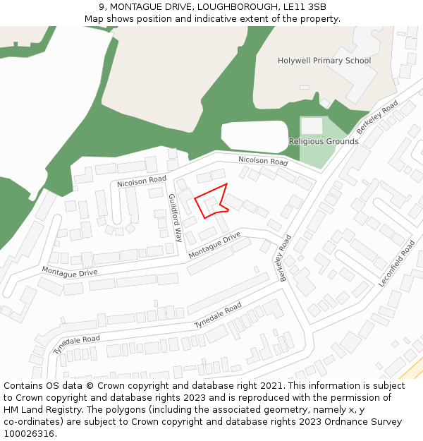 9, MONTAGUE DRIVE, LOUGHBOROUGH, LE11 3SB: Location map and indicative extent of plot