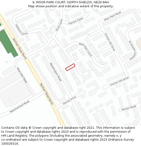 9, MOOR PARK COURT, NORTH SHIELDS, NE29 8AH: Location map and indicative extent of plot