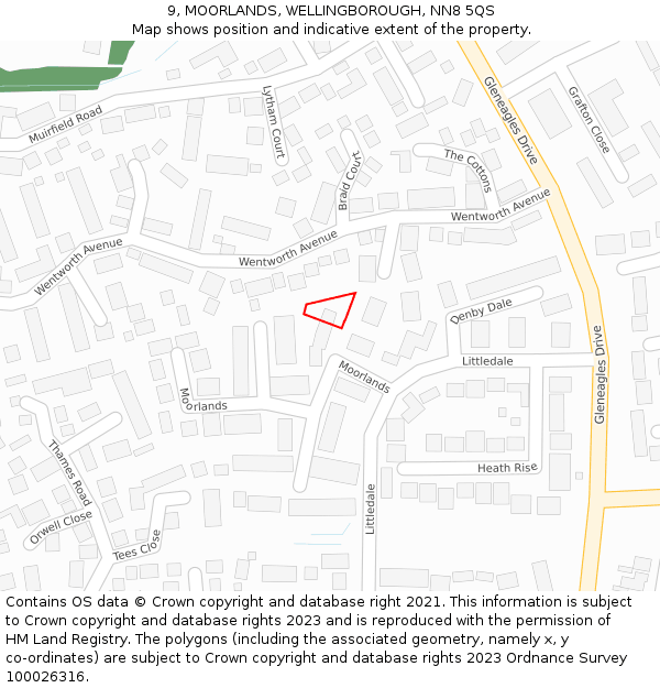 9, MOORLANDS, WELLINGBOROUGH, NN8 5QS: Location map and indicative extent of plot