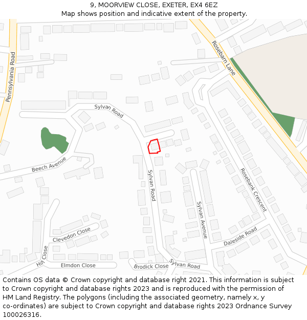 9, MOORVIEW CLOSE, EXETER, EX4 6EZ: Location map and indicative extent of plot