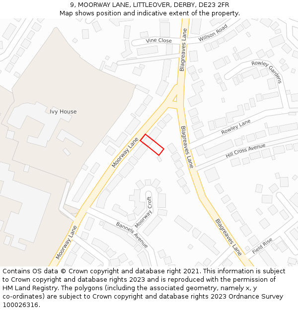 9, MOORWAY LANE, LITTLEOVER, DERBY, DE23 2FR: Location map and indicative extent of plot