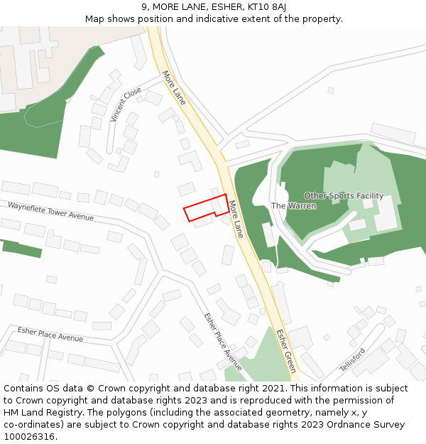 9, MORE LANE, ESHER, KT10 8AJ: Location map and indicative extent of plot