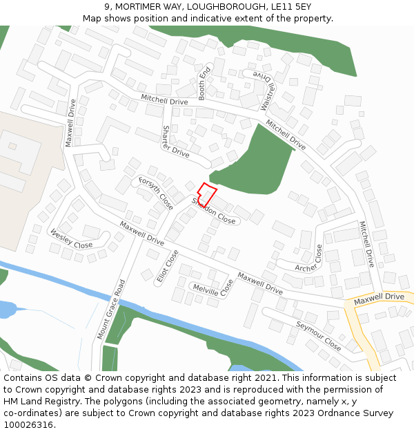 9, MORTIMER WAY, LOUGHBOROUGH, LE11 5EY: Location map and indicative extent of plot