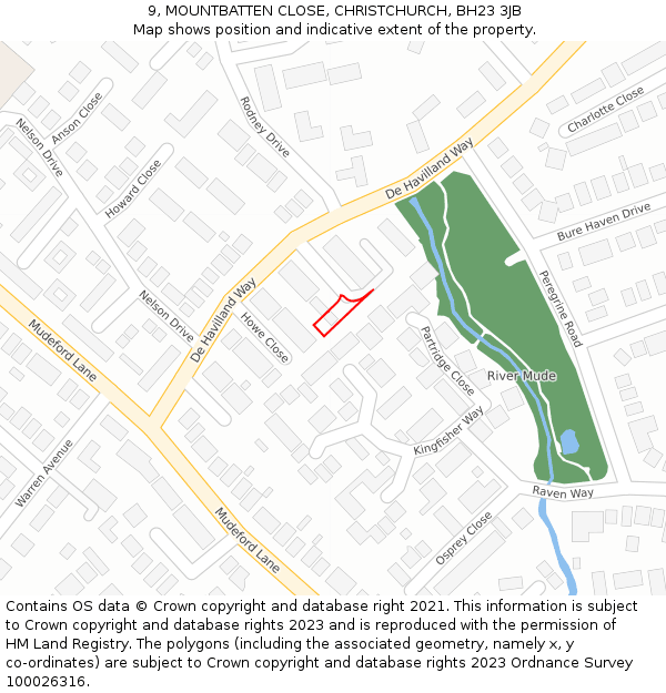 9, MOUNTBATTEN CLOSE, CHRISTCHURCH, BH23 3JB: Location map and indicative extent of plot