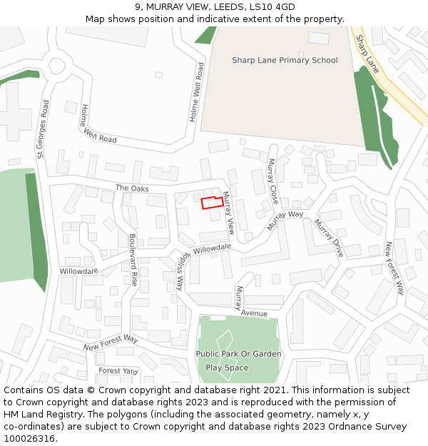 9, MURRAY VIEW, LEEDS, LS10 4GD: Location map and indicative extent of plot