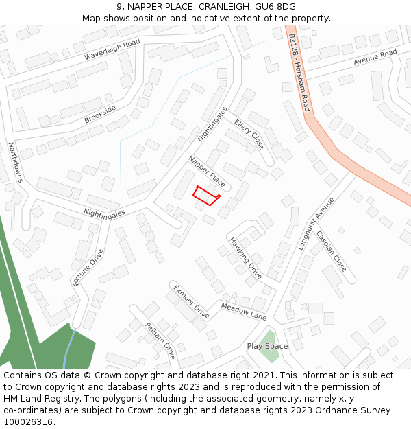 9, NAPPER PLACE, CRANLEIGH, GU6 8DG: Location map and indicative extent of plot