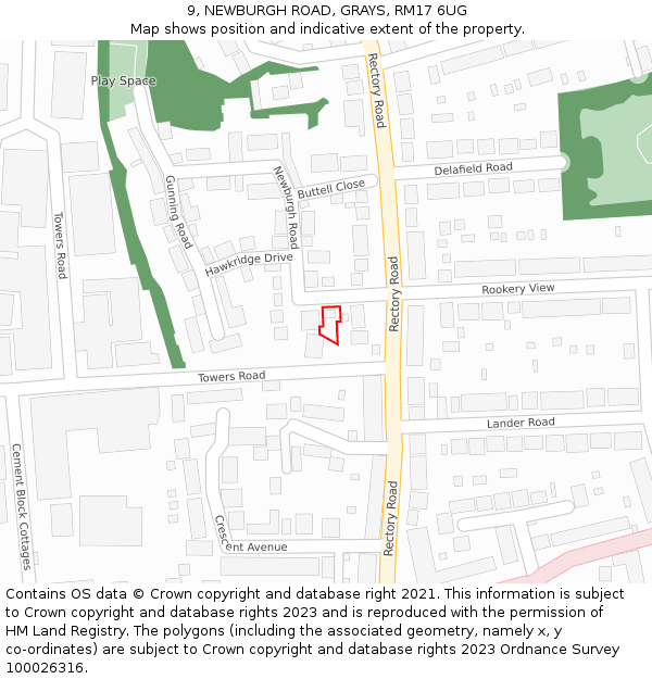 9, NEWBURGH ROAD, GRAYS, RM17 6UG: Location map and indicative extent of plot