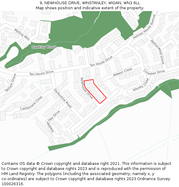 9, NEWHOUSE DRIVE, WINSTANLEY, WIGAN, WN3 6LL: Location map and indicative extent of plot