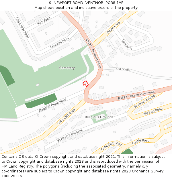 9, NEWPORT ROAD, VENTNOR, PO38 1AE: Location map and indicative extent of plot