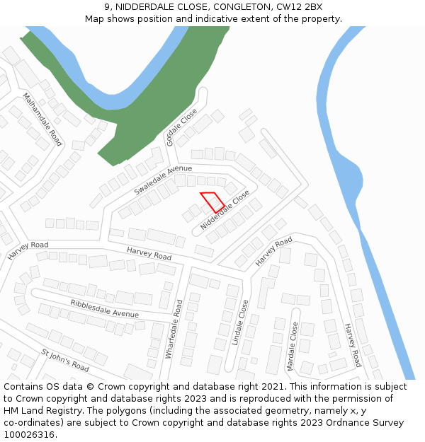 9, NIDDERDALE CLOSE, CONGLETON, CW12 2BX: Location map and indicative extent of plot